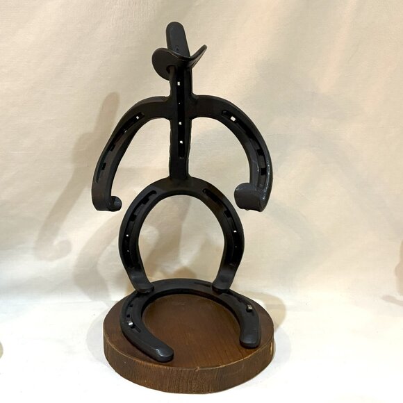 St. Croix Forge Horeshoe Art Cowboy Sculpture Wood Base 10" - Picture 1 of 10